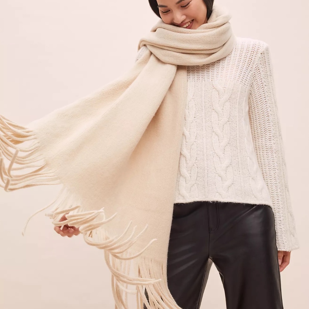 Anthropologie Oversized Large Blake Blanket Scarf Beige Cream